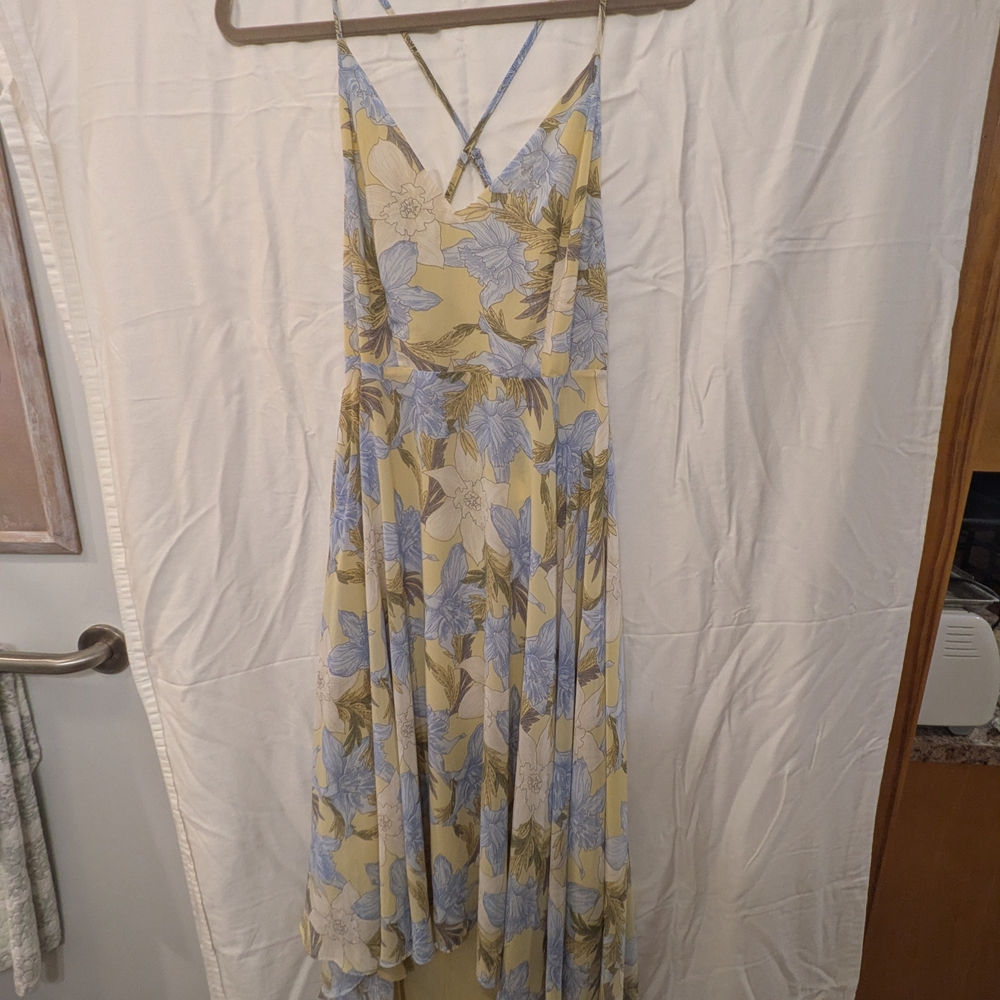 Lulu's Yellow and Blue Floral High Low Dress